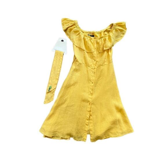 Zara Linen Yellow Off The Shoulder Dress Size XS - Picture 10 of 12